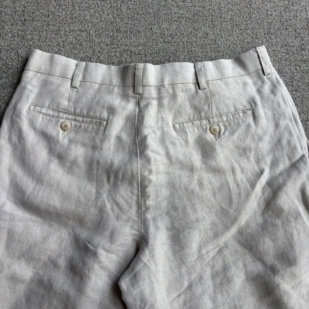 Cubavera Linen Pants Mens 34x28 Pleated Herringbone Beige Relaxed Wide Leg